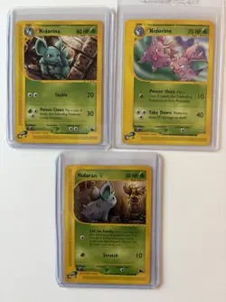 Nidoran & Nidorina & Nidorino Pokemon Vintage Card Lot (3) Aquapolis, Skyridge - Image 1