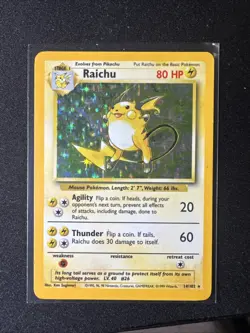 Pokemon TCG Raichu Card Base Set Unlimited 1999 Holo Rare Card 014/102 - Image 1