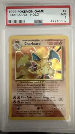 Pokemon 1999 BASE SET UNLIMITED #4 CHARIZARD-HOLO PSA 7 - Image 1