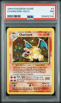 1999 POKEMON BASE SET UNLIMITED #4 CHARIZARD-HOLO PSA 7 - Image 1