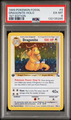 1999 POKEMON FOSSIL 1ST ED #4 DRAGONITE-HOLO PSA 6 - Image 1