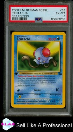 TENTACHA 1ST EDITION POKEMON GERMAN FOSSIL 2000 56 PSA 6 - Image 1