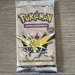 GERMAN Fossil 1st Edition Zapdos Art Pokemon Sealed Booster Pack Unweighed - Image 2