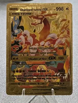 Pokemon Charizard Family GX Tag Team 998hp Gold Foil Fan Art Collector Card TCG - Image 1