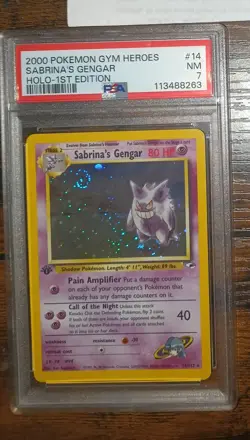 2000 POKEMON GYM HEROES 1ST EDITION #14/132 SABRINA'S GENGAR HOLO PSA 7 - Image 1
