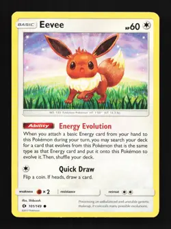 Eevee 101/149 LP Sun & Moon English Pokemon Card TCG - Image 1