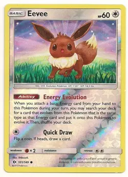 Pokemon Card: Eevee 101/149 Reverse Holo NM Sun and Moon Base Common 2017 TCG - Image 1