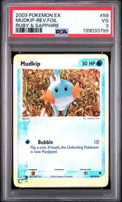 2003 POKEMON EX RUBY & SAPPHIRE #59 MUDKIP-REVERSE FOIL PSA 3 - Image 1