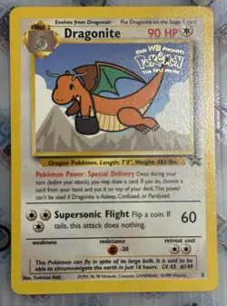 Pokemon Card Dragonite Movie Promo Stamp The First Movie Kids WB Presents LP - Image 1