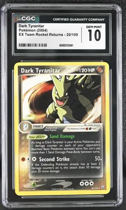 CGC 10 GEM MINT Dark Tyranitar 2004 EX Team Rocket Returns 20/109 Pokemon Card - Image 1
