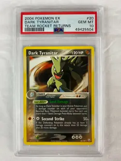 PSA 10 Gem Mint Dark Tyranitar 2004 EX Team Rocket Returns #20 - Image 1