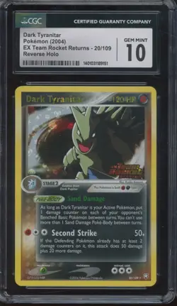 2004 Pokemon EX Team Rocket Returns Reverse Holo Dark Tyranitar Gem Mint CGC 10 - Image 1