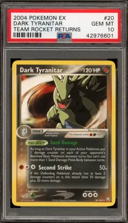 Pokemon Dark Tyranitar EX Team Rocket Returns NON Holo Rare #20 PSA 10 Gem Mint - Image 1