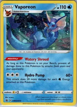 Vaporeon SWSH072 Holo SWSH: Sword & Shield Promo Cards - Pokemon Card - NM - Image 1
