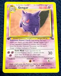 Pokemon TCG Trading Card Fossil Gengar 20/62 - 1st Edition Excellent Condition - Image 1