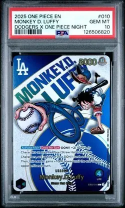 2025 ONE PIECE PROMO EB02 010 DODGERS X ONE PIECE NIGHT MONKEY D LUFFY PSA 10 - Image 1