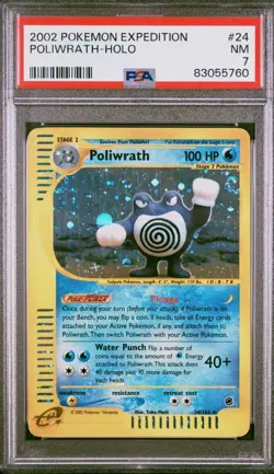 PSA 7 Poliwrath 24/165 Expedition 2002 Pokemon Card Holo E-Reader DOUBLE SWIRL - Image 1