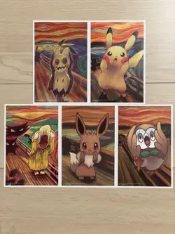 Pokemon Post Card Set Munch Mimikyu Pikachu Eevee Psyduck Rowlet-Limited Edition - Image 1