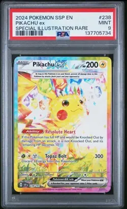 2024 POKEMON SSP EN-SURGING SPARKS SPECIAL ILLUSTRATION RARE PIKACHU EX PSA 9 - Image 1