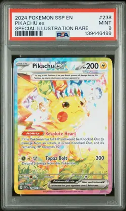 2024 POKEMON SSP EN-SURGING SPARKS SPECIAL ILLUSTRATION RARE PIKACHU EX PSA 9 - Image 1