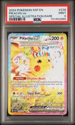 2024 POKEMON SSP EN-SURGING SPARKS SPECIAL ILLUSTRATION RARE PIKACHU EX PSA 9 - Image 1