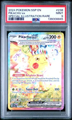 2024 POKEMON SSP EN-SURGING SPARKS SPECIAL ILLUSTRATION RARE PIKACHU EX PSA 9 - Image 1