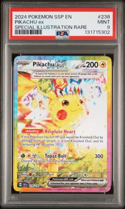 2024 POKEMON SSP EN-SURGING SPARKS SPECIAL ILLUSTRATION RARE PIKACHU EX PSA 9 - Image 1