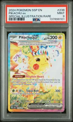 2024 POKEMON SSP EN-SURGING SPARKS SPECIAL ILLUSTRATION RARE PIKACHU EX PSA 9 - Image 1