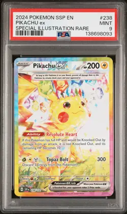 2024 POKEMON SSP EN-SURGING SPARKS SPECIAL ILLUSTRATION RARE PIKACHU EX PSA 9 - Image 1