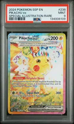 2024 POKEMON SSP EN-SURGING SPARKS SPECIAL ILLUSTRATION RARE PIKACHU EX PSA 9 - Image 1