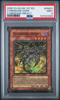 2006 YU-GI-OH! CDIP-CYBERDARK IMPACT 1ST ED #EN001 CYBERDARK HORN PSA 9 - Image 1