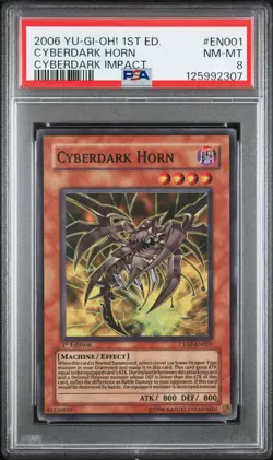 2006 YU-GI-OH! CDIP-CYBERDARK IMPACT 1ST ED #EN001 CYBERDARK HORN PSA 8 - Image 1