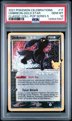Pokemon Umbreon Gold Star PSA 10 Celebrations Classic Coll. 17/17 Gem Mint - Image 1