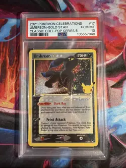 Pokemon Umbreon Gold Star PSA 10 Celebrations Classic Coll. 17/17 Gem Mint - Image 1