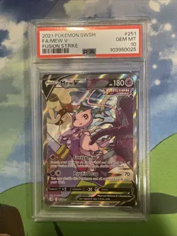 2021 POKEMON SWORD & SHIELD FUSION STRIKE #251 FULL ART MEW V PSA 10 251/264 - Image 1