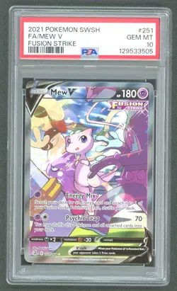 2021 POKEMON SWORD & SHIELD FUSION STRIKE #251 FULL ART MEW V PSA 10 GEM MINT - Image 1