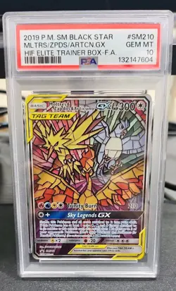 Moltres Zapdos Articuno GX SM210 Pokemon Hidden Fates Stained Glass Birds PSA 10 - Image 1