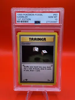 1st Edition Fossil Set - Gambler PSA 10 GEM MINT - Pokemon 1999 Trainer Card - Image 1