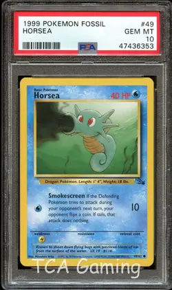 PSA 10 GEM MINT Horsea 49/62 Fossil 1999-2000 (Red Logo) Pokemon Card 353 - Image 1