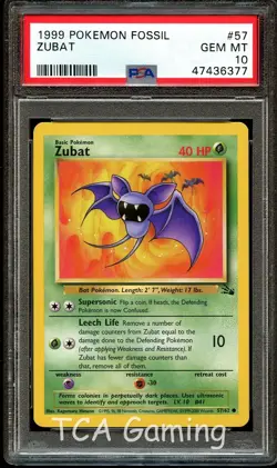 PSA 10 GEM MINT Zubat 57/62 1999-2000 (Red Logo) Pokemon Card 377 - Image 1