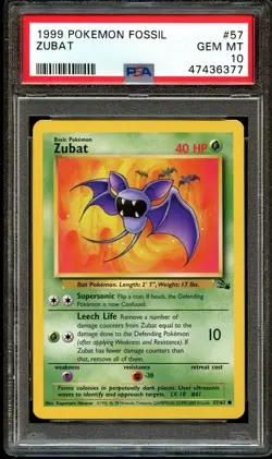 PSA 10 GEM MINT Zubat 57/62 1999-2000 (Red Logo) Pokemon Card 377 - Image 2