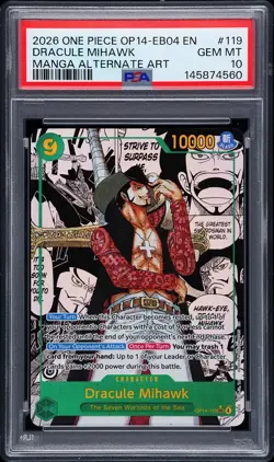 2026 One Piece OP14 EB03 English #119 Dracule Mihawk Alternate Art Manga PSA 10 - Image 1