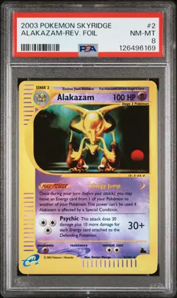 2003 POKEMON SKYRIDGE #2 ALAKAZAM-REVERSE FOIL PSA 8 - Image 1
