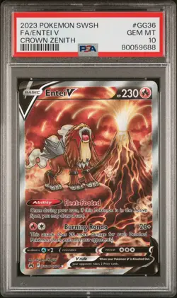 2023 Pokemon SWSH Crown Zenith FA Entei V GG36/GG70 PSA 10 Gem Mint - Image 1