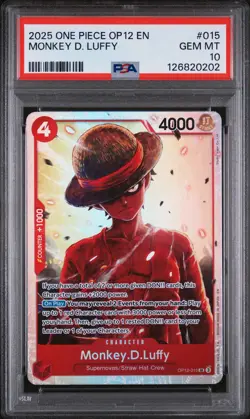 2025 ONE PIECE OP12-LEGACY OF THE MASTER #015 MONKEY D. LUFFY PSA 10 - Image 1