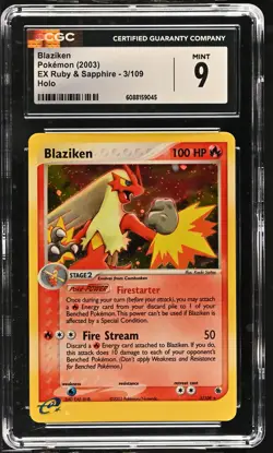 CGC 9 MINT Blaziken 2003 EX Ruby & Sapphire 3/109 Holo Pokemon Card - Image 1