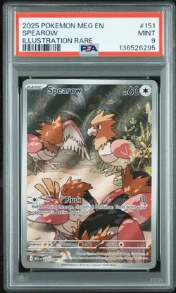 2025 Pokemon Meg EN-Mega Evolution Spearow Illustration Rare PSA 9 #151 - Image 1