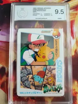 Pokemon Card 166 Pikachu Ash Squirtle Carddass Vending Japanese PGS PSA 9.5 TV - Image 2