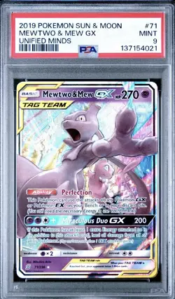 2019 POKEMON SUN & MOON MEWTWO & MEW GX UNIFIED MINDS 71/236 PSA 9! - Image 1
