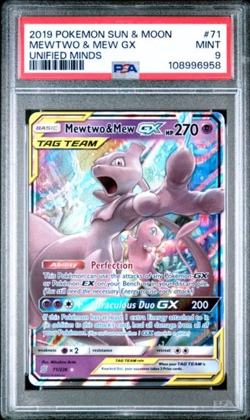 2019 POKEMON SUN & MOON MEWTWO & MEW GX UNIFIED MINDS 71/236 PSA 9! - Image 1